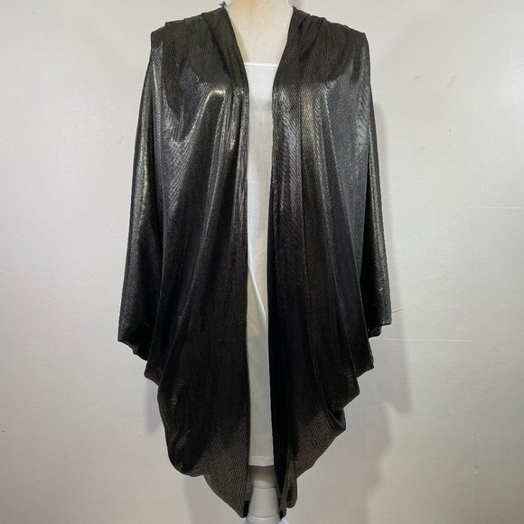 Vintage Jackets & Blazers - 70's Vintage Disco-Chic Black & Metallic Gold Dolman Sleeve Draped Jacket OSFM